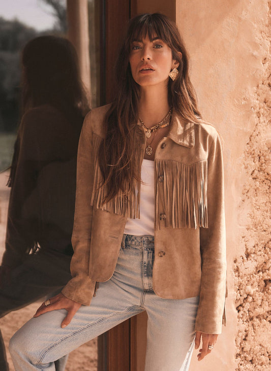 Neutral Suede Fringed Jacket