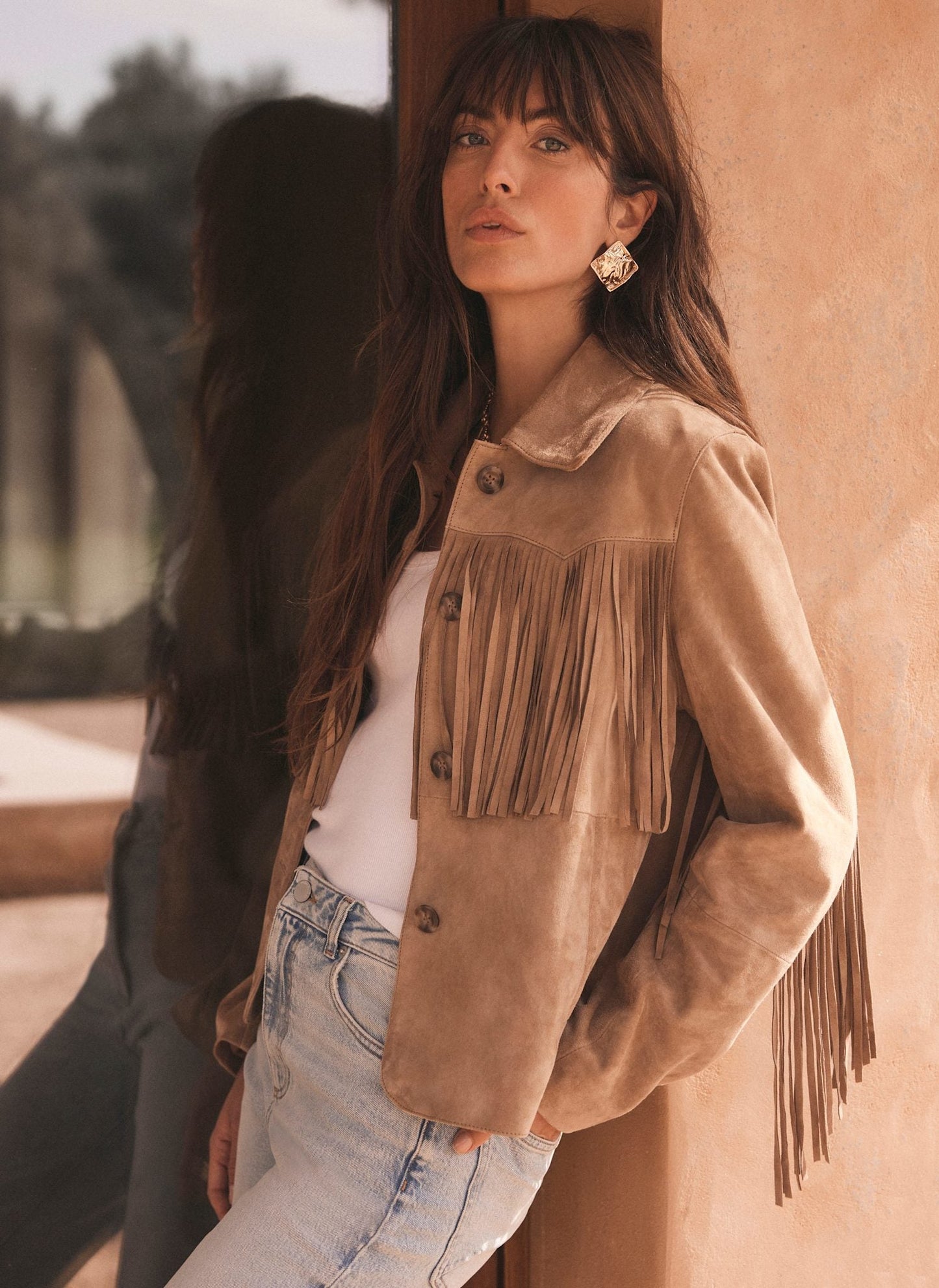 Neutral Suede Fringed Jacket
