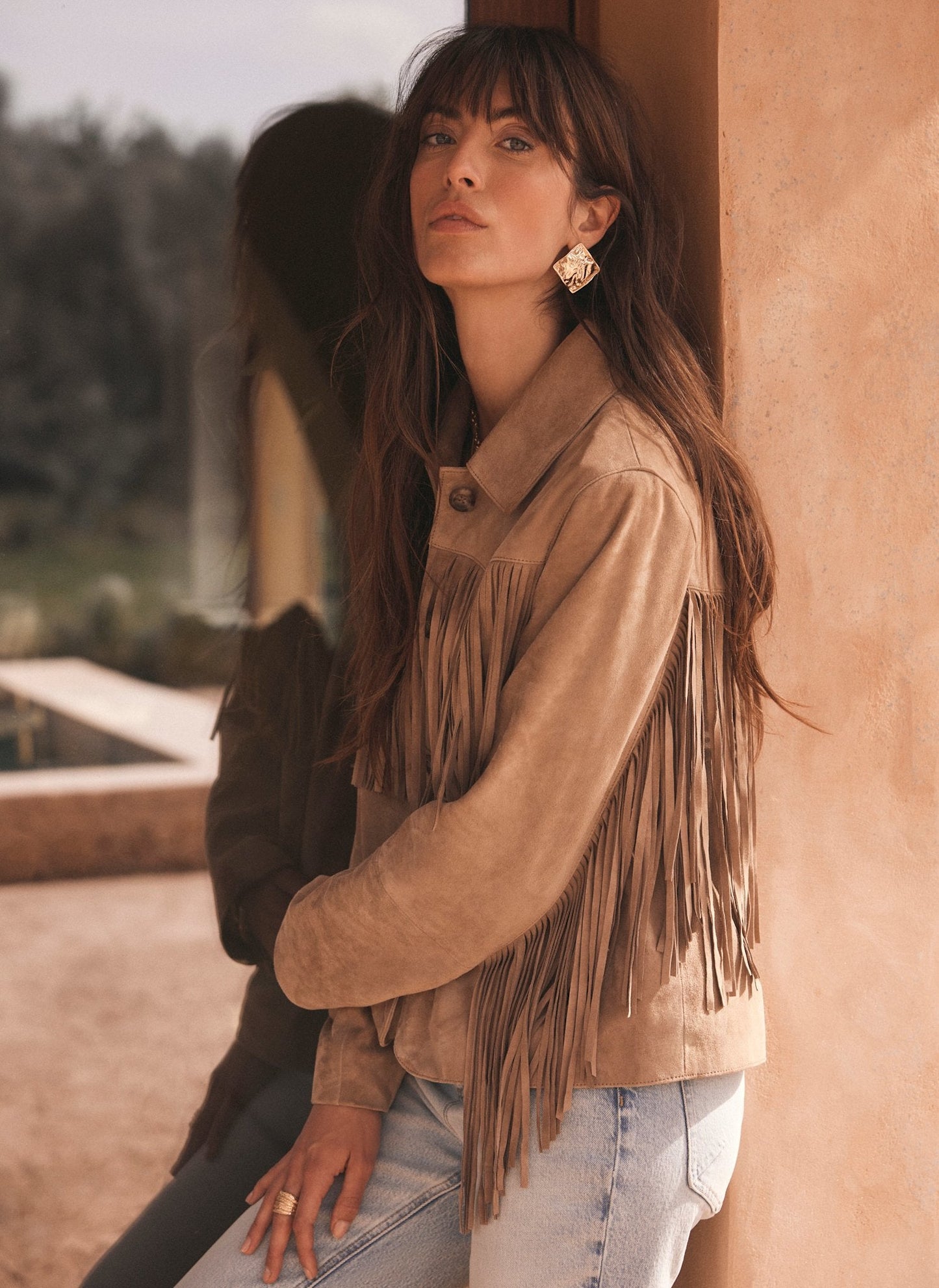 Neutral Suede Fringed Jacket