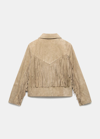 Neutral Suede Fringed Jacket